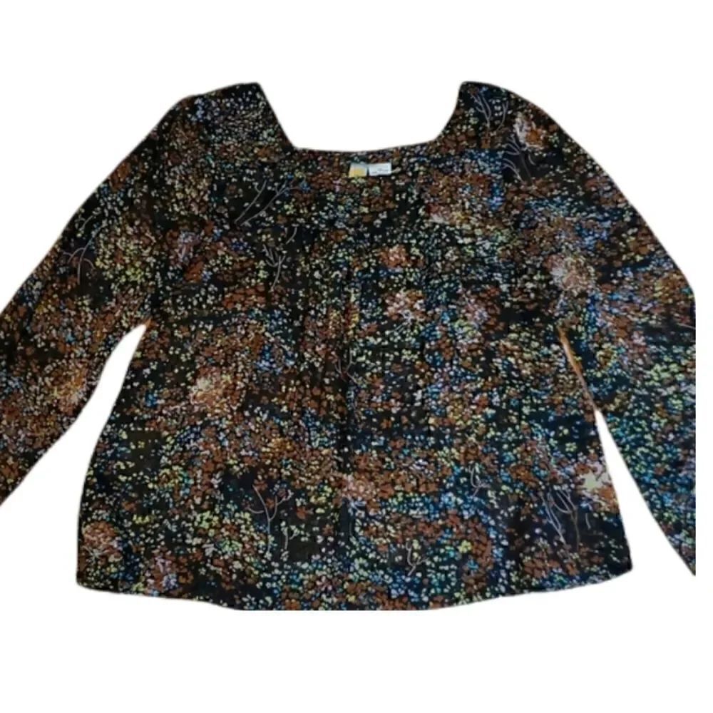 Semi Sheer Brown calico Blouse, peasant,